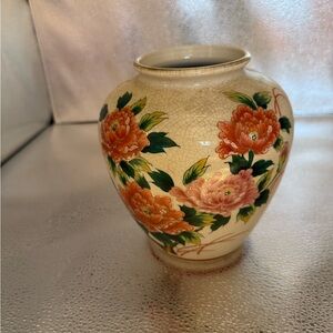 Orange and Green Floral Accented Vase